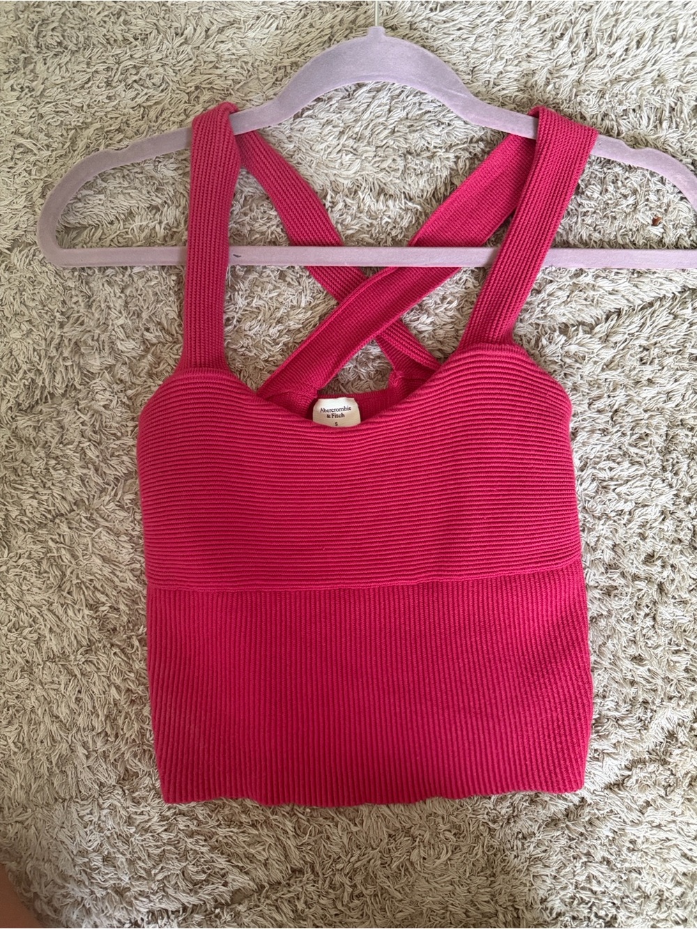 Abercrombie & Fitch Hot Pink Ribbed Crossback Crop Tank